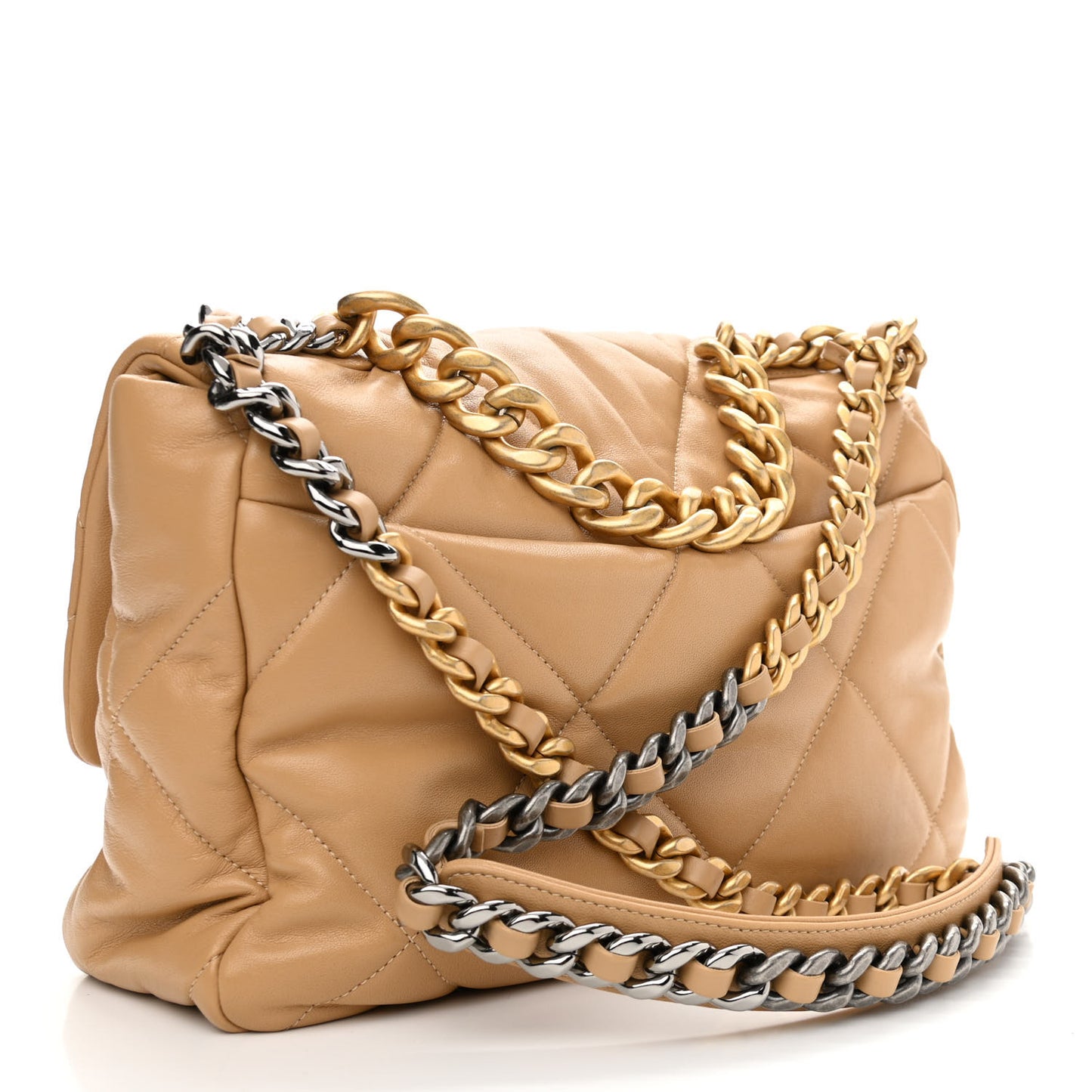 Goatskin Quilted Large Chanel 19 Flap Beige