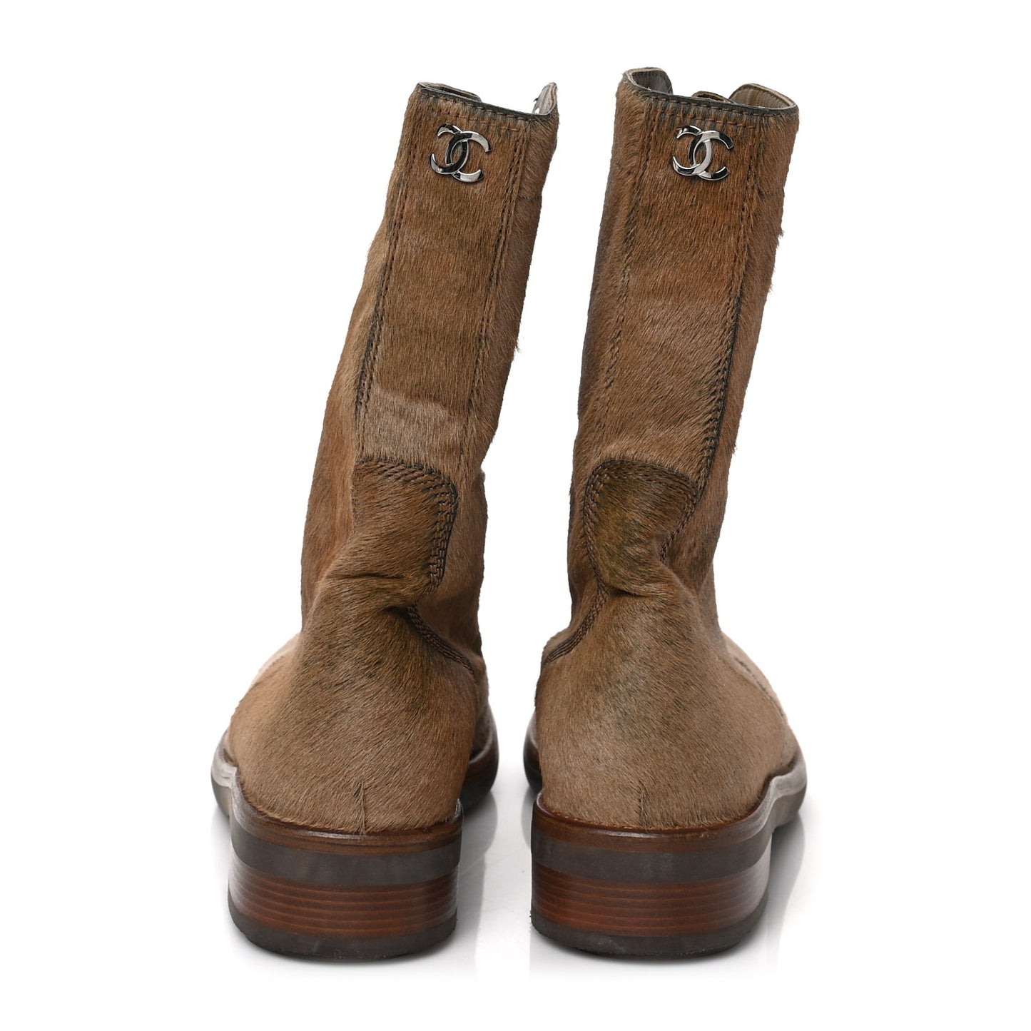 Calfskin Pony Hair Lace Up Combat Boots 37.5 Brown
