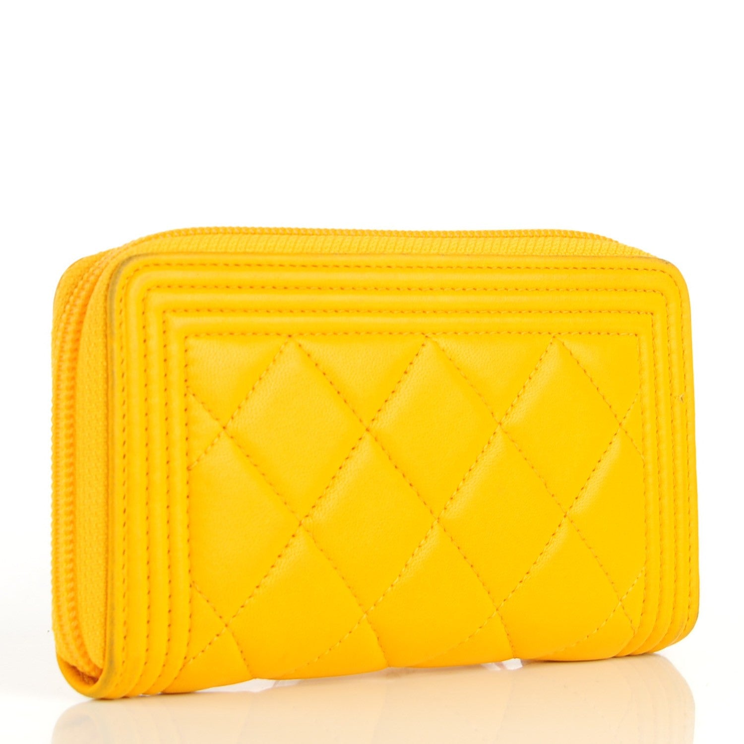 Chanel Lambskin Quilted Small Boy Zip Around Wallet Yellow 6 of 18