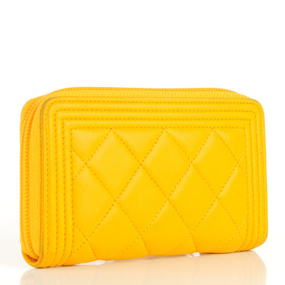 Chanel Lambskin Quilted Small Boy Zip Around Wallet Yellow 6 of 18