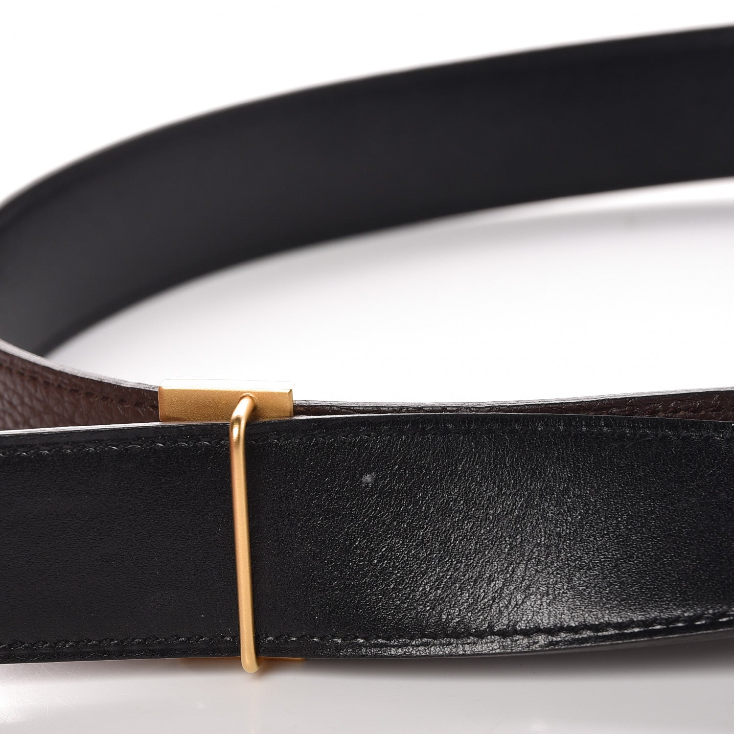 Hermes Box Togo 32mm Martelee H Belt 85 Black Chocolate 4 of 9