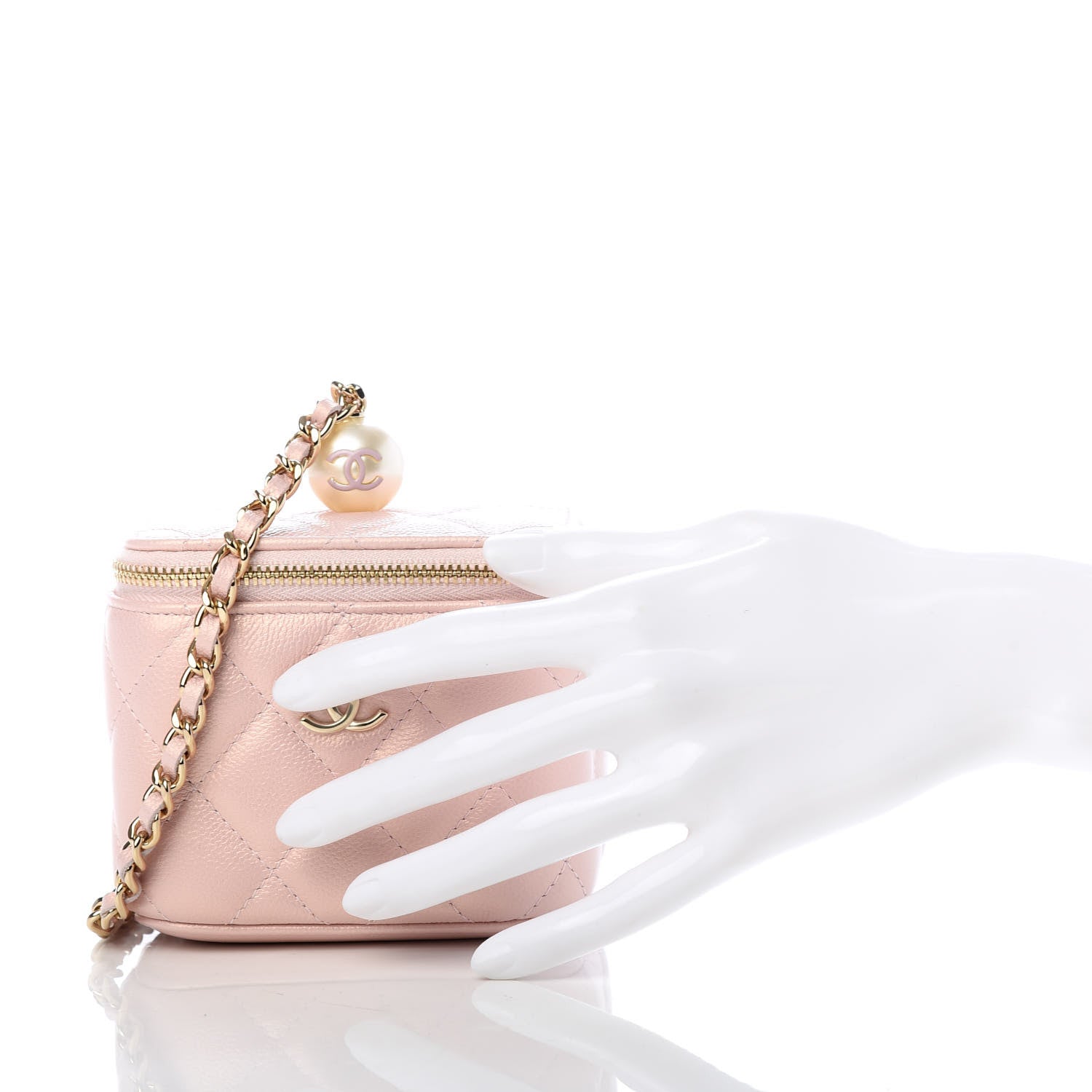 Chanel Iridescent Caviar Quilted Mini Pearl On Top Vanity Case With Chain Light Pink 2 of 8