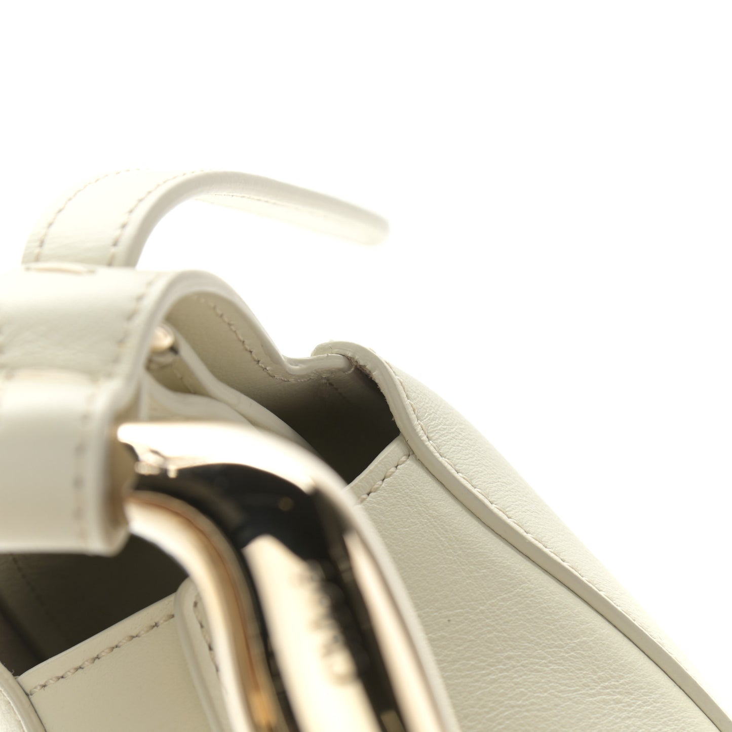 Small Grain Calfskin Kiss Bag Natural White