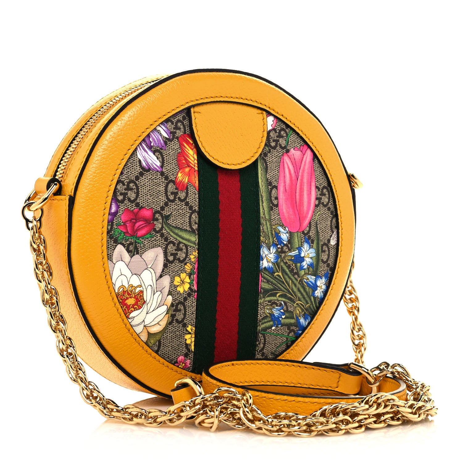 Gucci GG Supreme Monogram Flora Web Mini Ophidia Round Shoulder Bag Beige Multicolor Crop 3 of 11