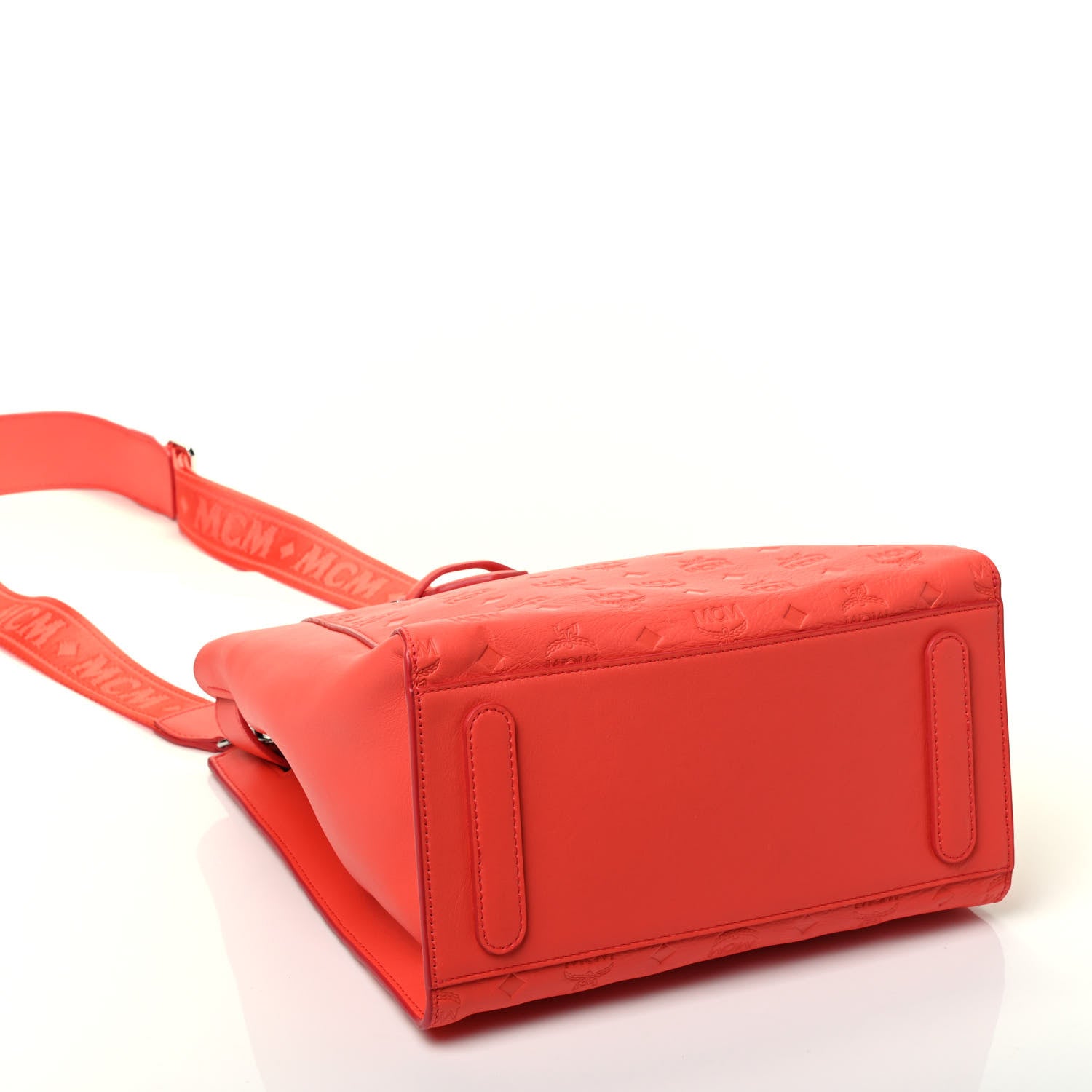 MCM Calfskin Ottomar Monogram Essential Bucket Bag Hot Coral 4 of 9