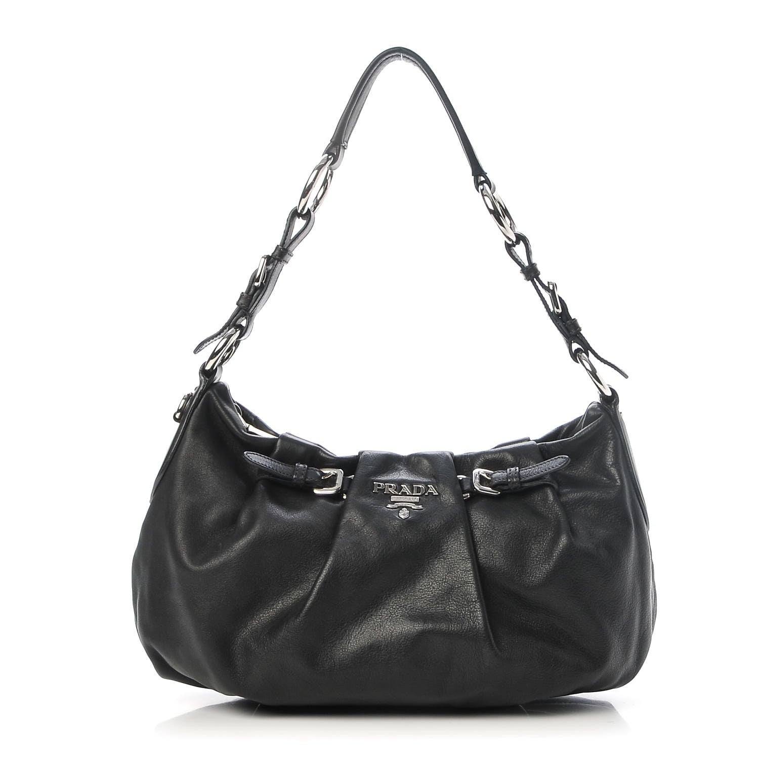Prada Soft Calf Pleated Hobo Black 1 of 9