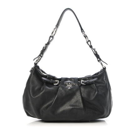 Prada Soft Calf Pleated Hobo Black 1 of 9