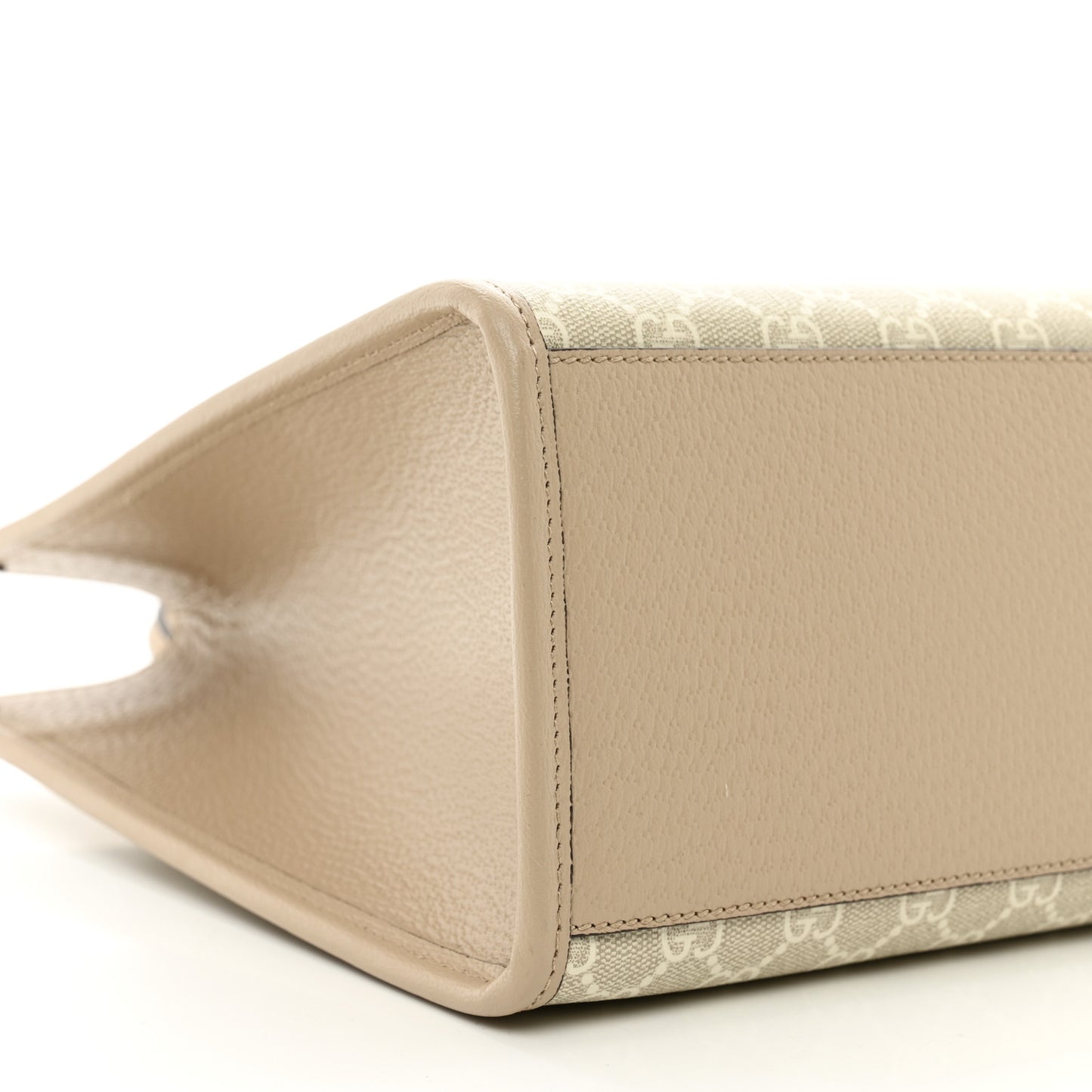 GG Supreme Monogram Textured Dollar Calfskin Small Retro Interlocking G Tote Bag Beige Mystic White Oatmeal