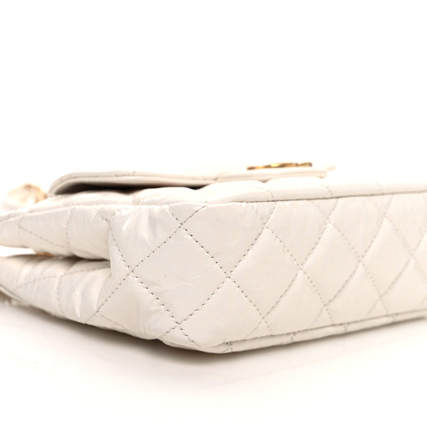 Shiny Crumpled Calfskin Quilted Small Wavy CC Hobo White
