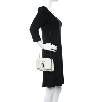 Saint Laurent Grain De Poudre Square Dot Print Small Monogram Kate Satchel White Matte Black 2 of 9