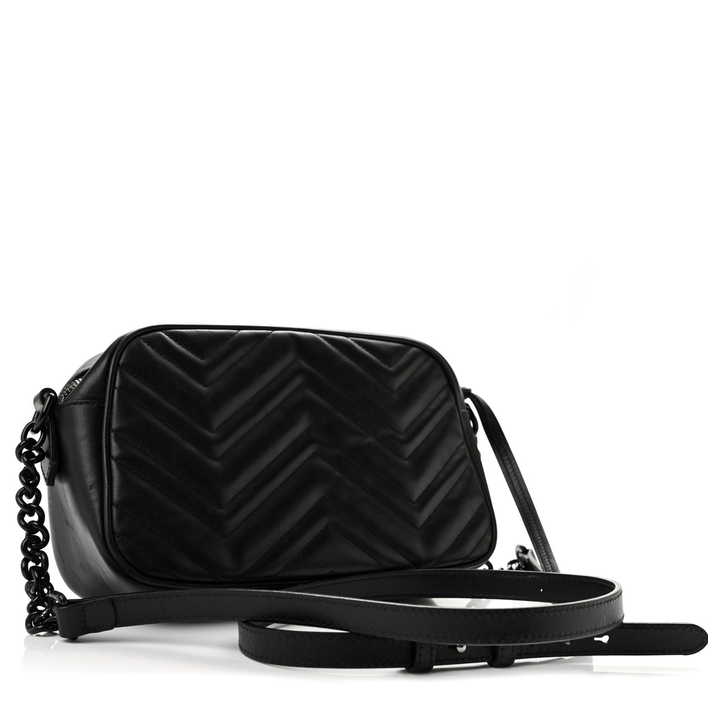 Calfskin Matelasse Monochrome Small GG Marmont Chain Shoulder Bag Black