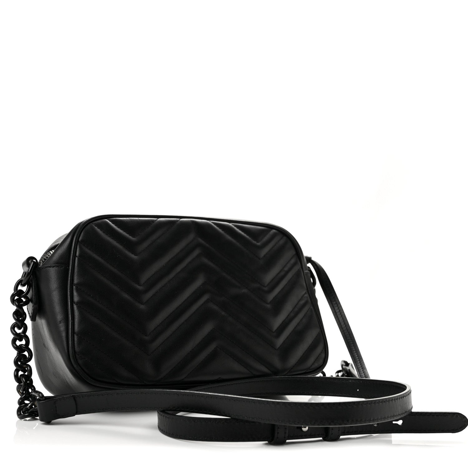 Gucci Calfskin Matelasse Monochrome Small GG Marmont Chain Shoulder Bag Black 2 of 12