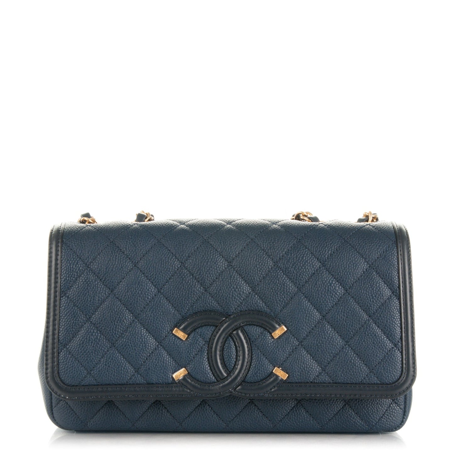 Caviar Quilted Medium CC Filigree Flap Navy