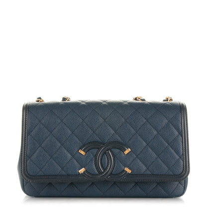 Chanel Caviar Quilted Medium CC Filigree Flap Navy 1 of 7