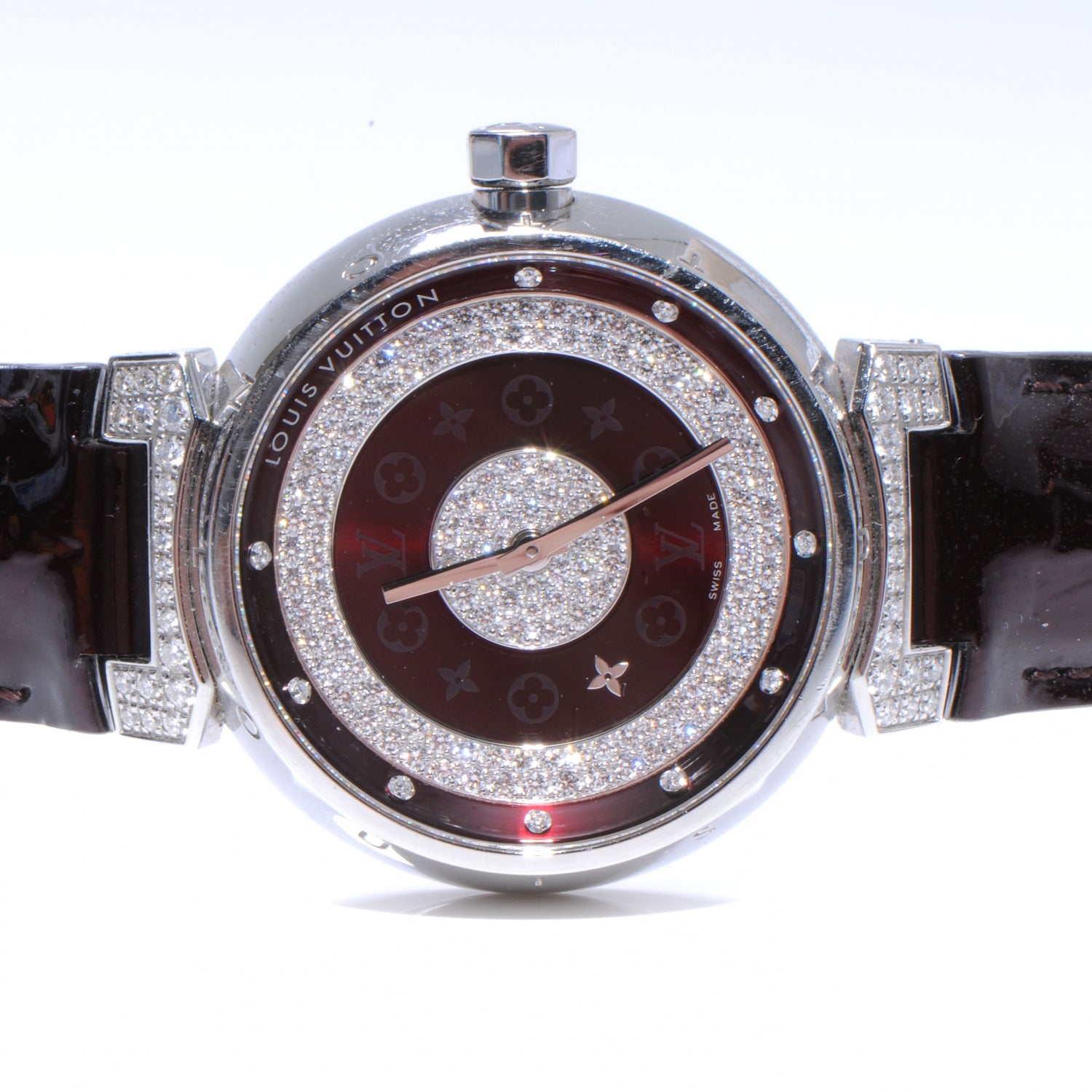 Louis Vuitton Vernis Diamond Tambour Disc Watch L Amarante 1 of 4