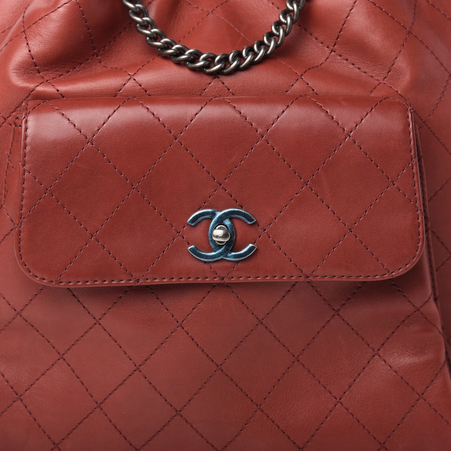 Calfskin Stitched Large Urban Luxury Drawstring Backpack Dark Red
