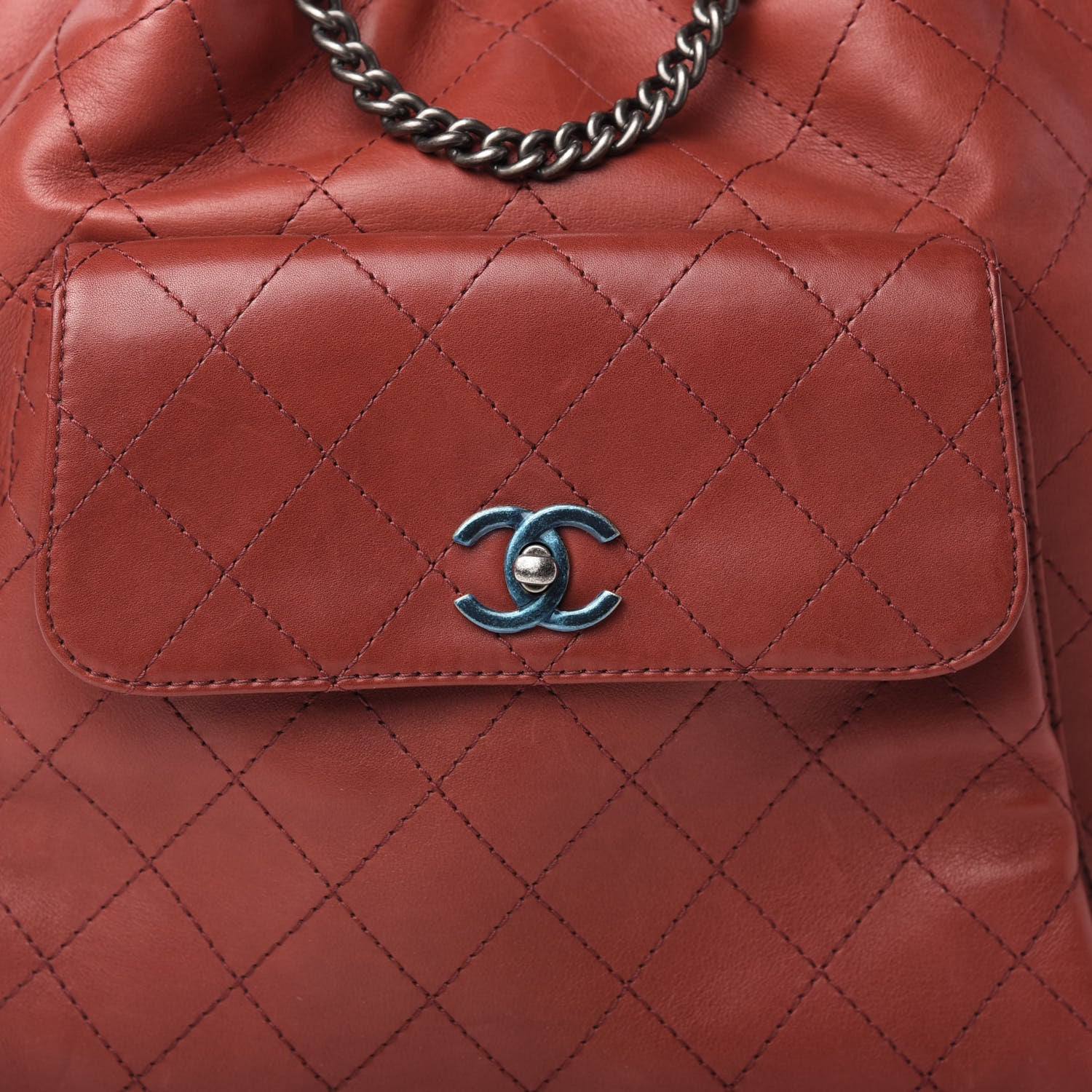 Chanel Calfskin Stitched Large Urban Luxury Drawstring Backpack Dark Red 10 of 10