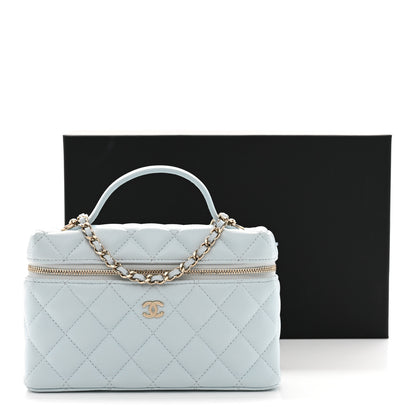 Chanel Caviar Quilted Top Handle Slim Vanity With Chain Light Blue 11 of 11