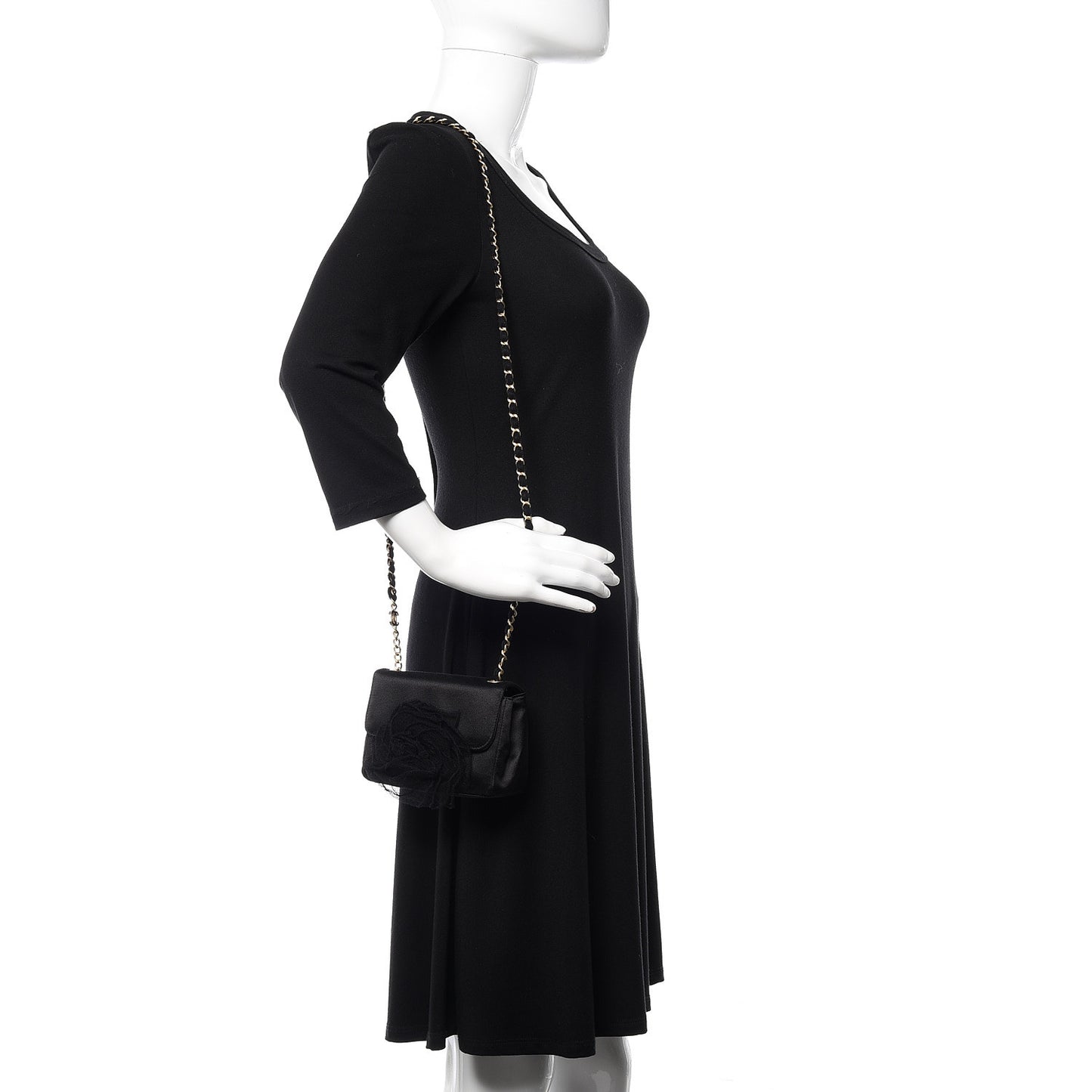 Satin Mesh Camellia Flap Black