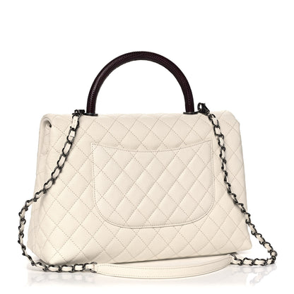 Chanel Caviar Lizard Quilted Medium Coco Handle Flap White 3 of 12