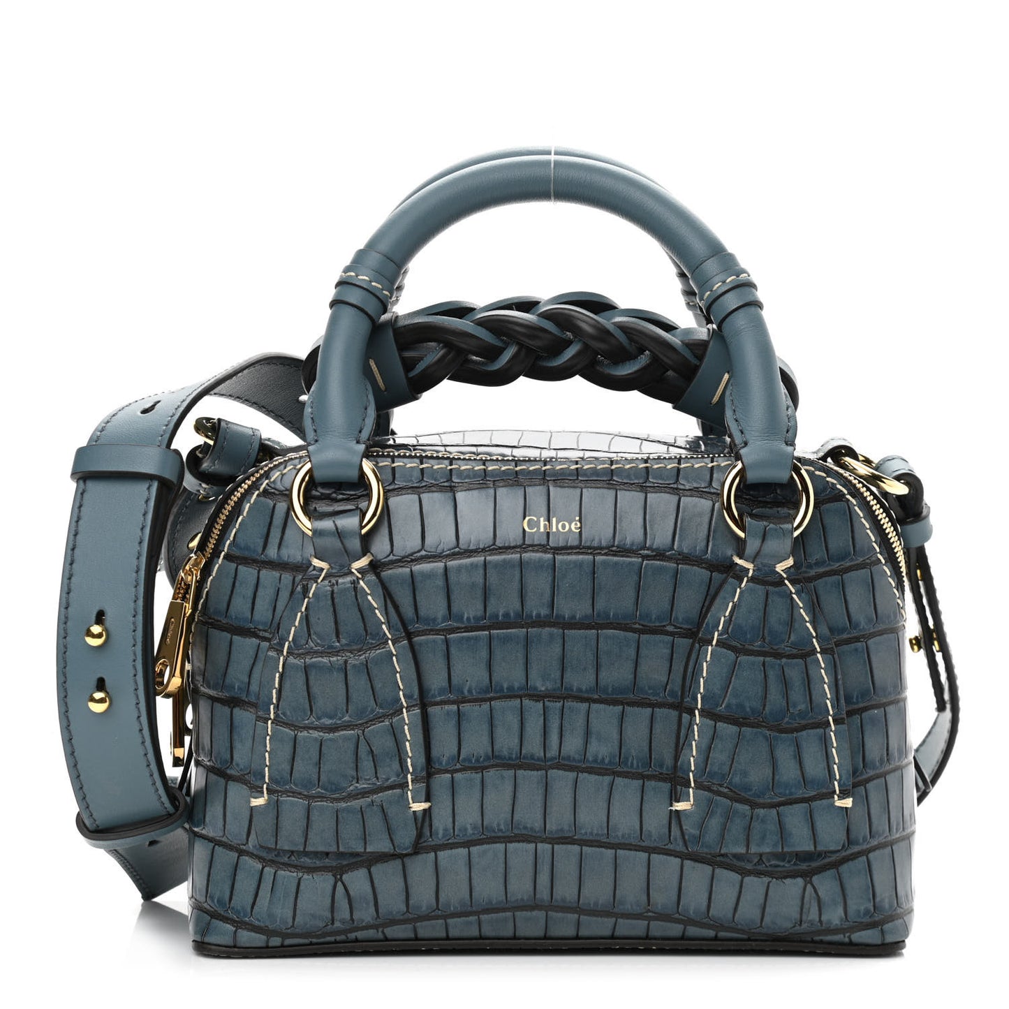 Calfskin Crocodile Embossed Small Daria Blue