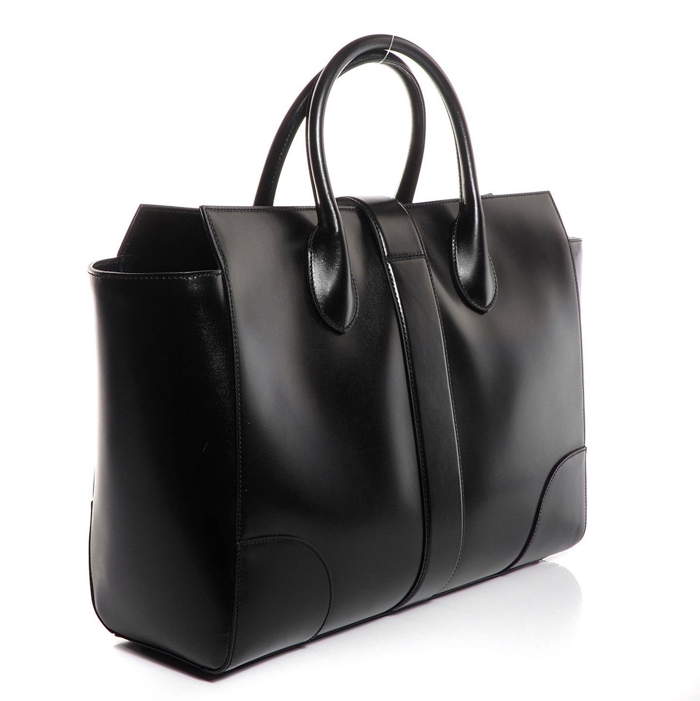Calfskin Large Lady Buckle Top Handle Bag Black