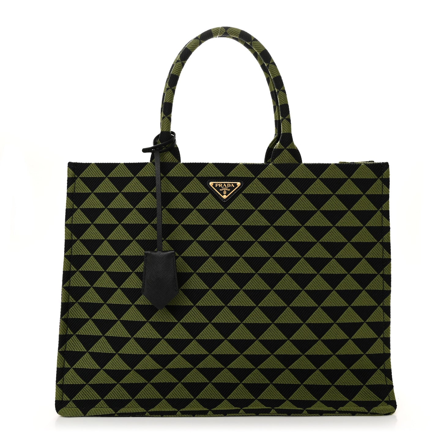 Jacquard Saffiano Triangolo Symbole Embroidered Large Tote Black Edera