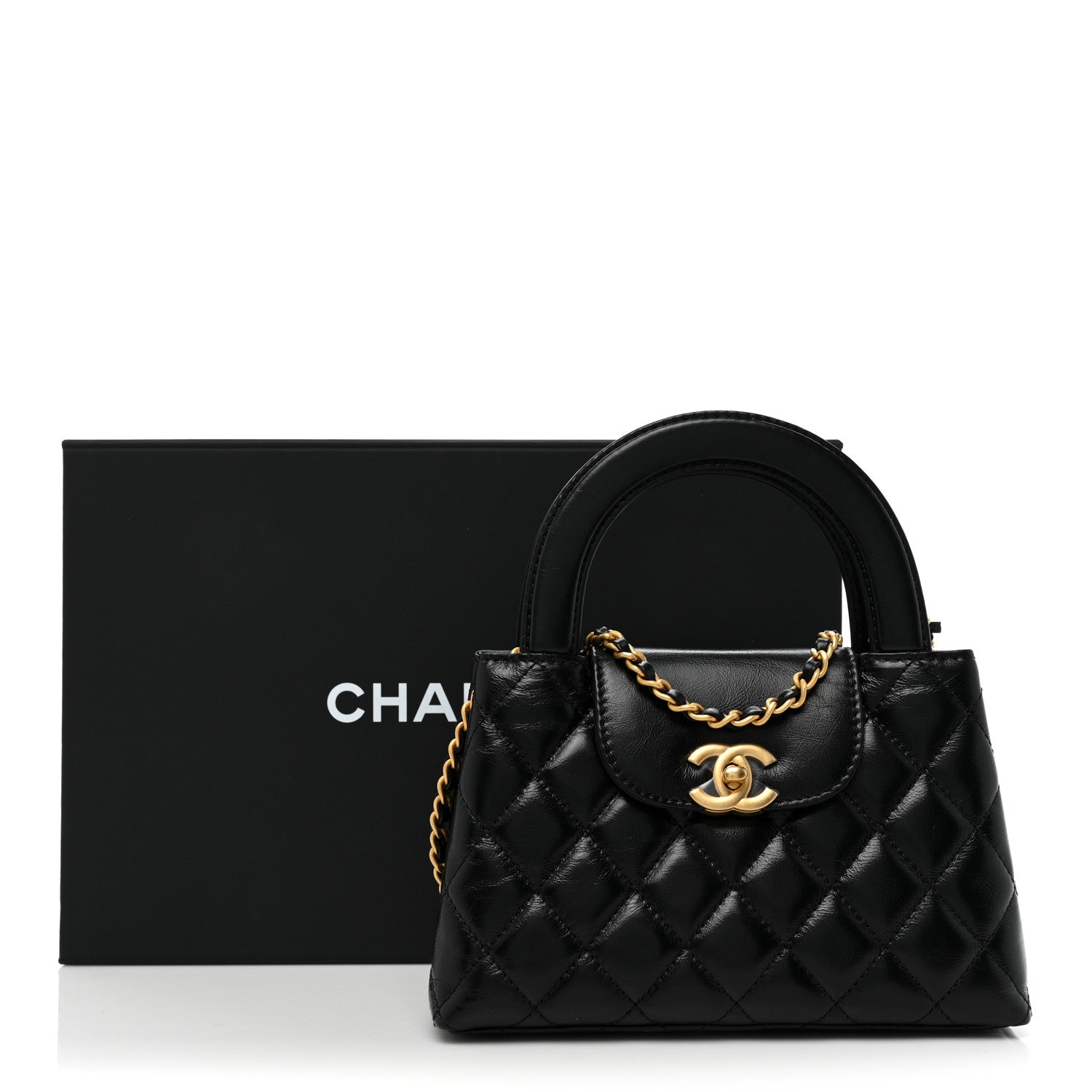 Chanel Shiny Aged Calfskin Quilted Nano Kelly Shopper Black 10 of 10