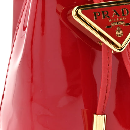 Prada Vernice Metal Triangle Logo Mini Drawcord Pouch Shoulder Bag Cherry 7 of 10