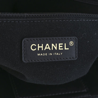 Chanel Calfskin Knit Medium Deauville Tote Black Beige 6 of 11