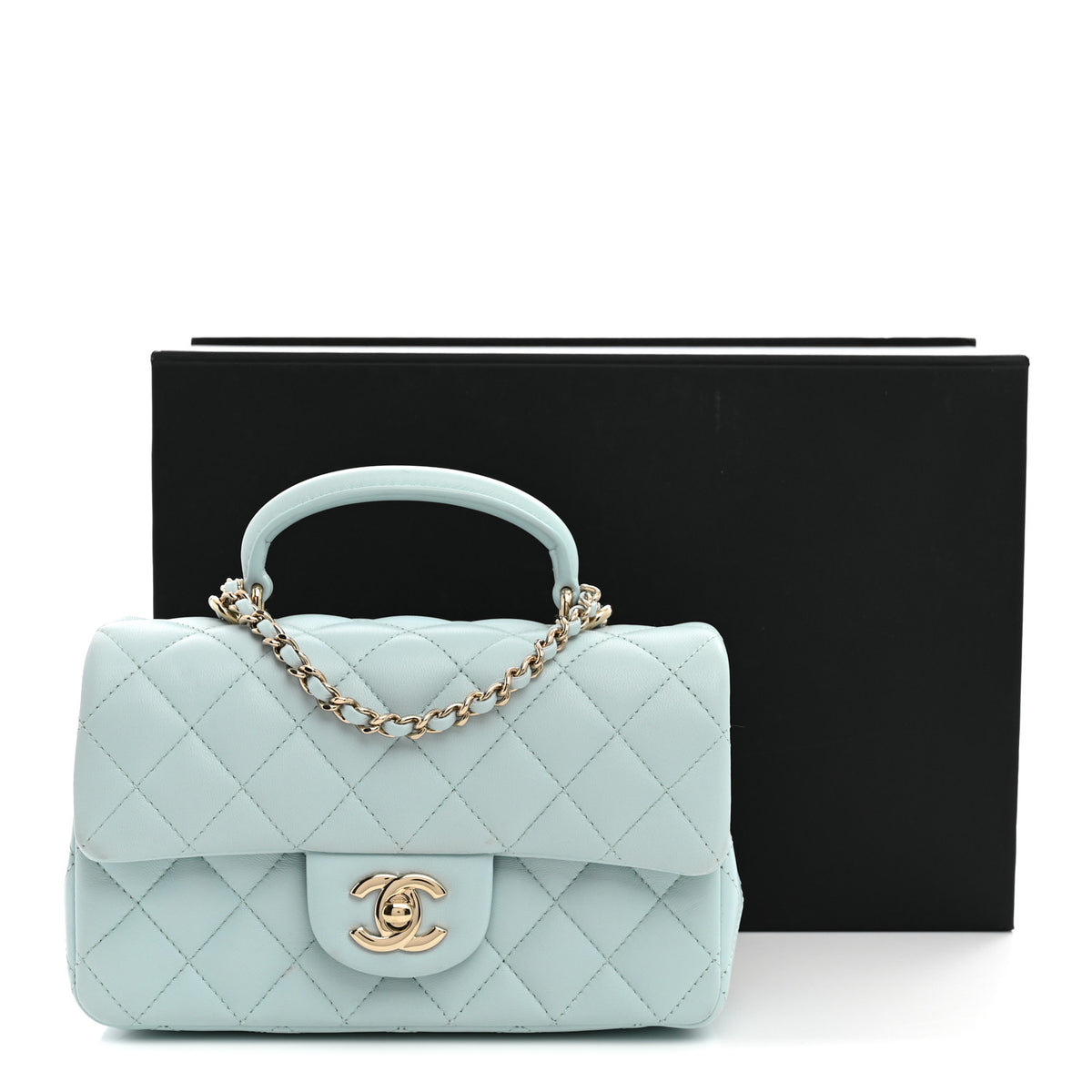 Chanel Lambskin Quilted Mini Top Handle Rectangular Flap Light Blue 11 of 11