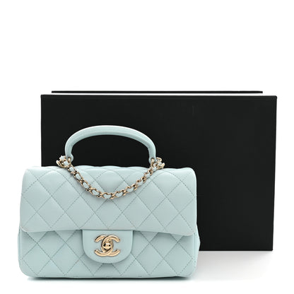 Chanel Lambskin Quilted Mini Top Handle Rectangular Flap Light Blue 11 of 11