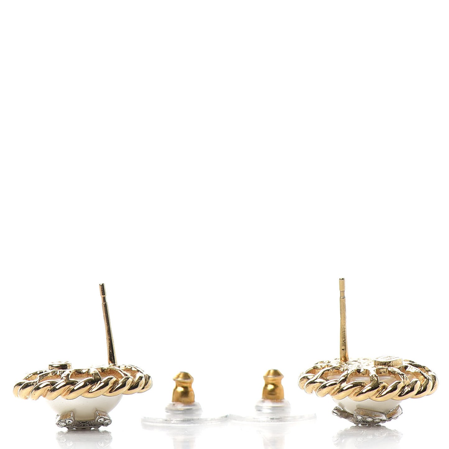 Pearl Crystal CC-Casino Round Earrings Gold