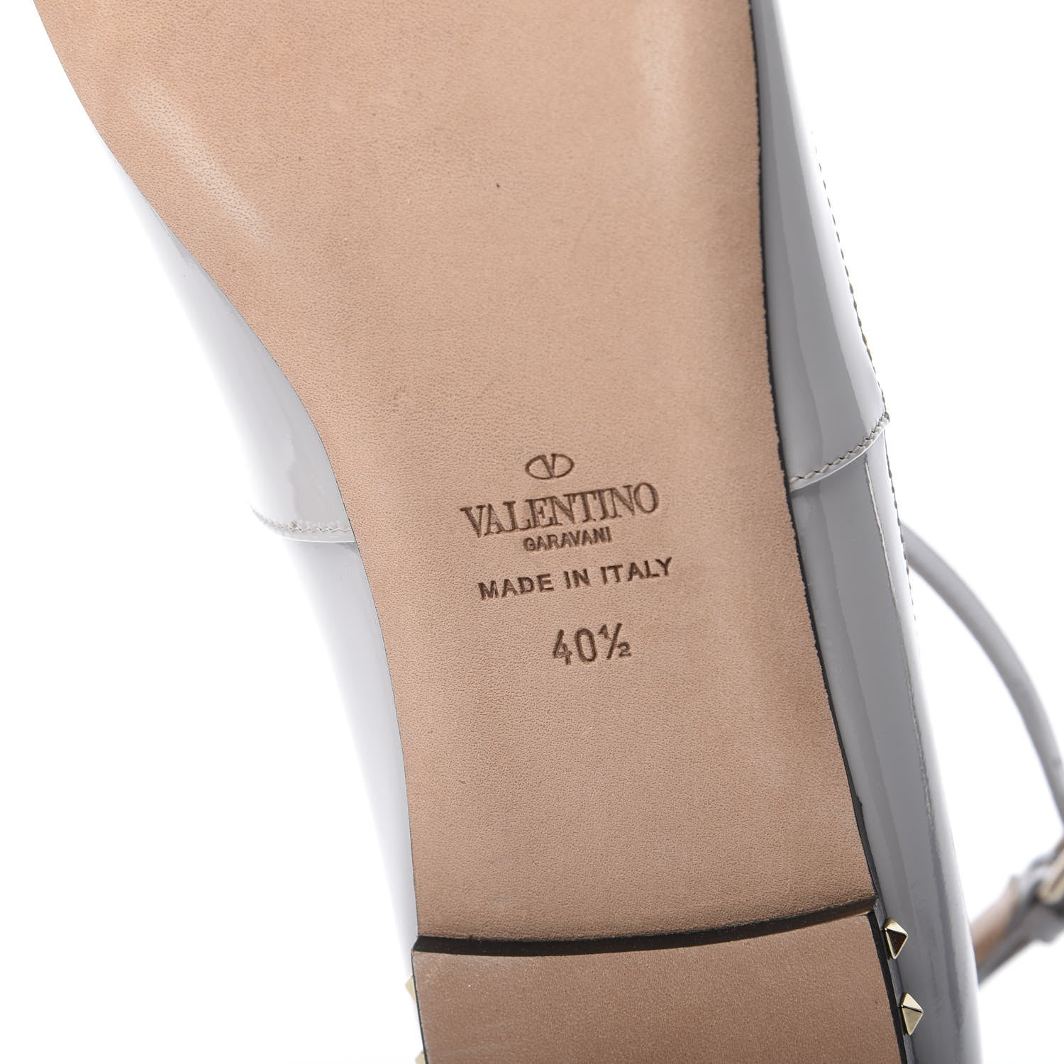 Valentino Garavani Patent Soul Rockstud Cut Out Ankle Strap Ballet Flats 40.5 Pastel Grey 6 of 9