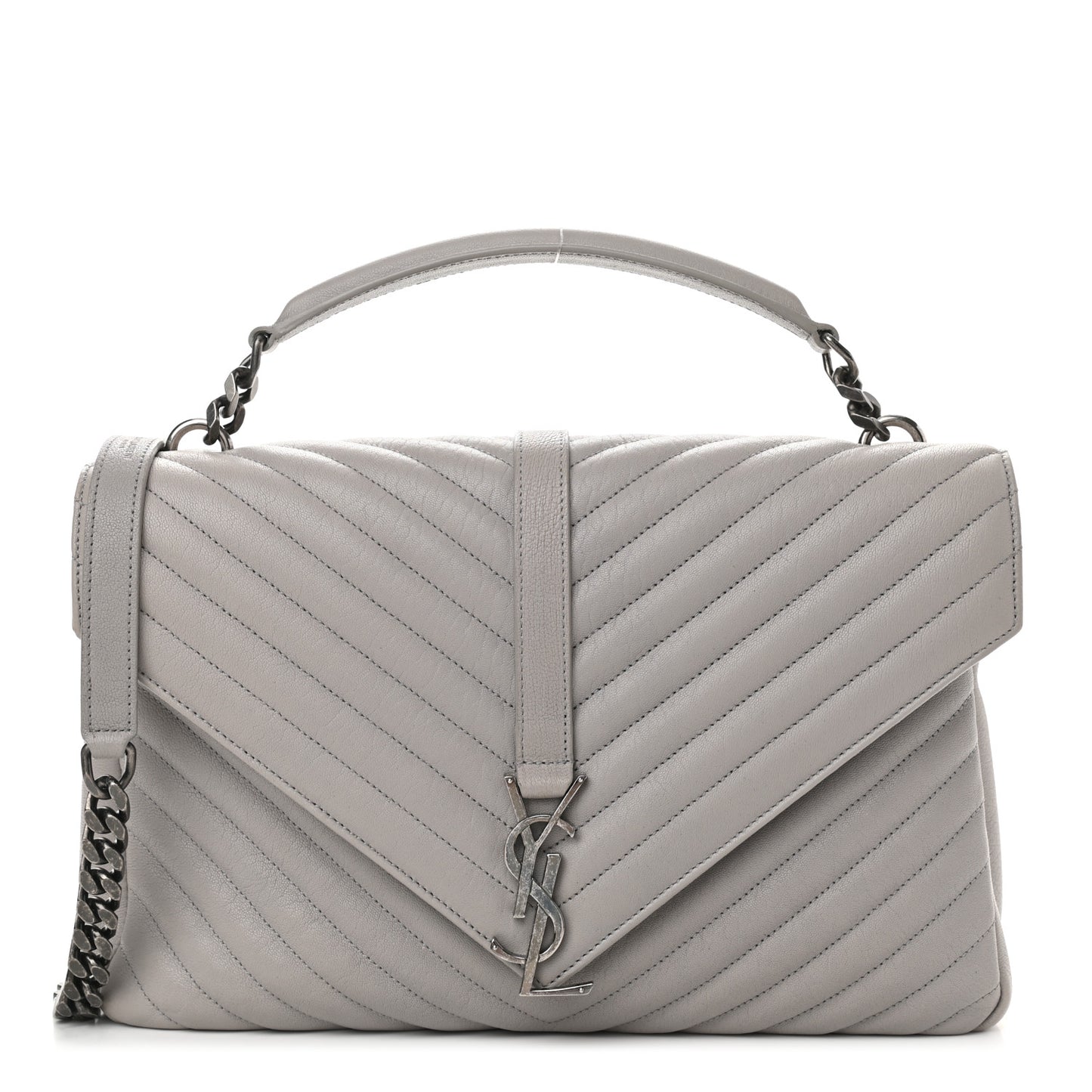 Sheepskin Matelasse Chevron Monogram Large College Satchel Light Grey