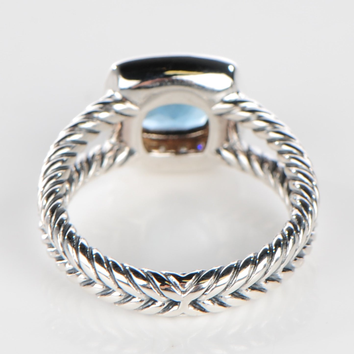 Sterling Silver Diamond Blue Topaz 7mm Petite Albion Ring 54 7