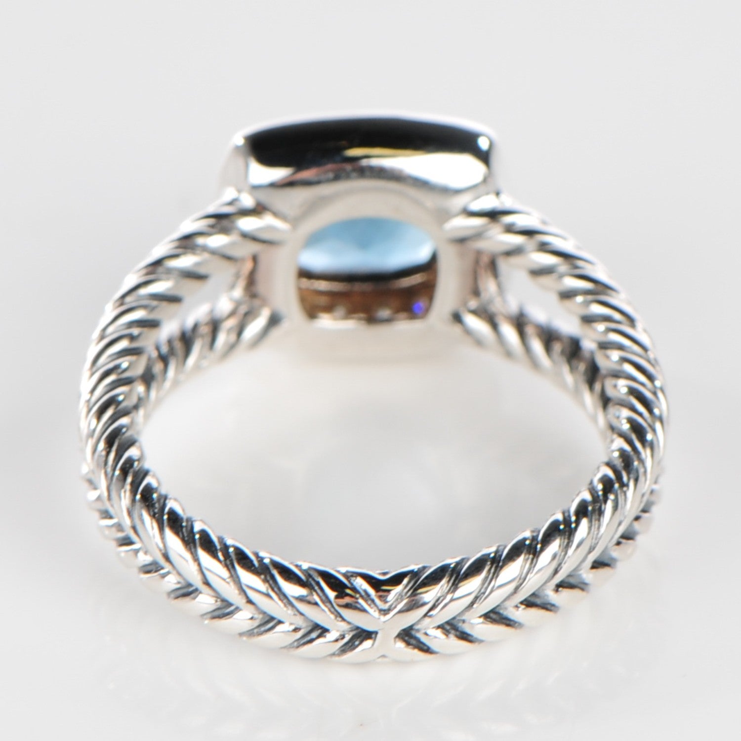 David Yurman Sterling Silver Diamond Blue Topaz 7mm Petite Albion Ring 54 7 3 of 5