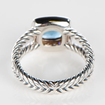 David Yurman Sterling Silver Diamond Blue Topaz 7mm Petite Albion Ring 54 7 3 of 5