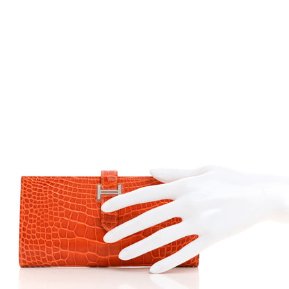 Hermes Shiny Alligator Bearn Wallet Orange 2 of 8