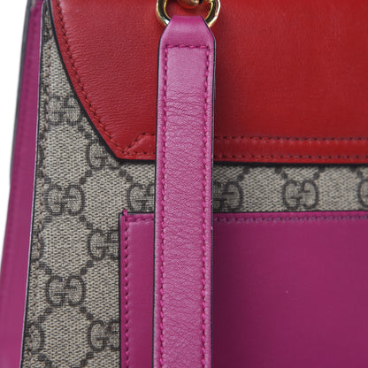 Gucci GG Supreme Monogram Calfskin Medium Padlock Top Handle Bag Beige Hibiscus Red New Rosette 11 of 22