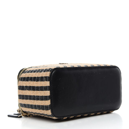 Chanel Raffia Jute Striped Small Vanity Case With Chain Black Beige 4 of 11