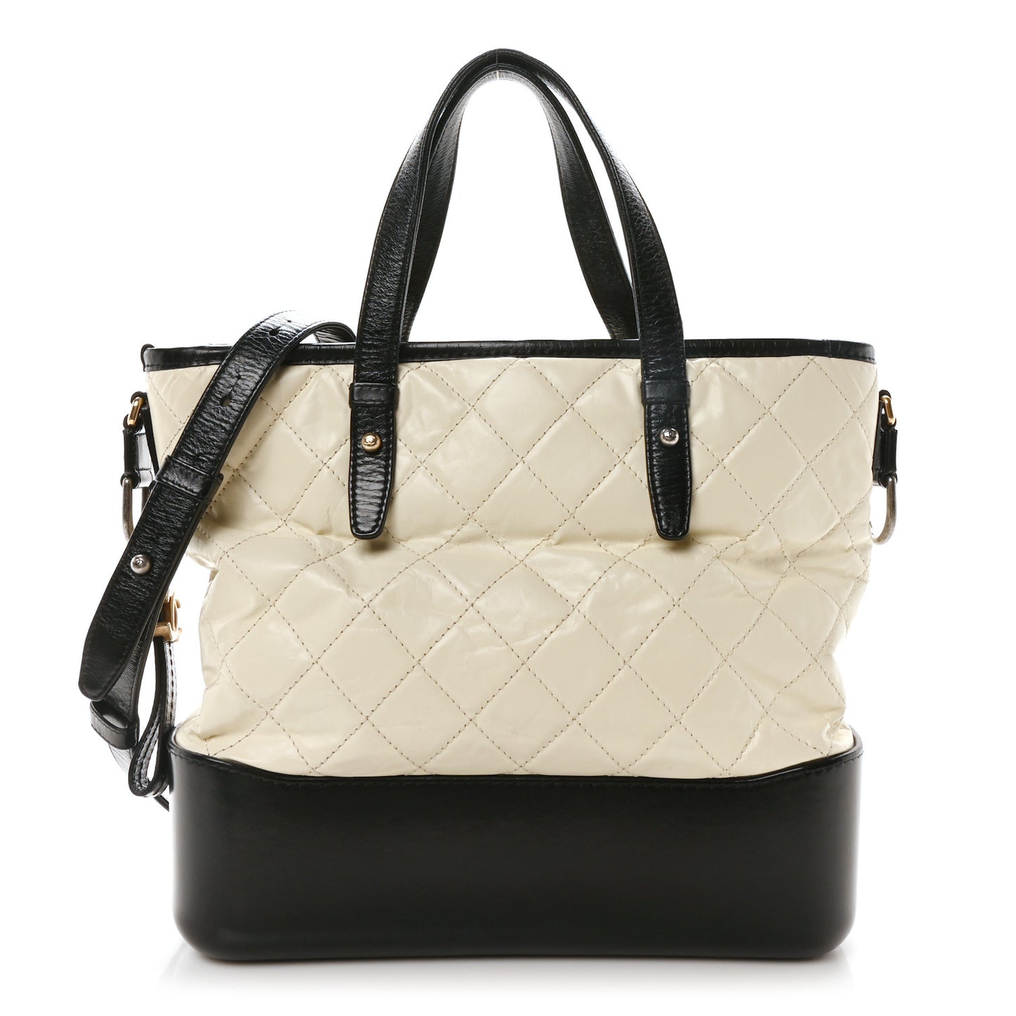 Aged Calfskin Quilted Medium Gabrielle Shopping Tote White Black