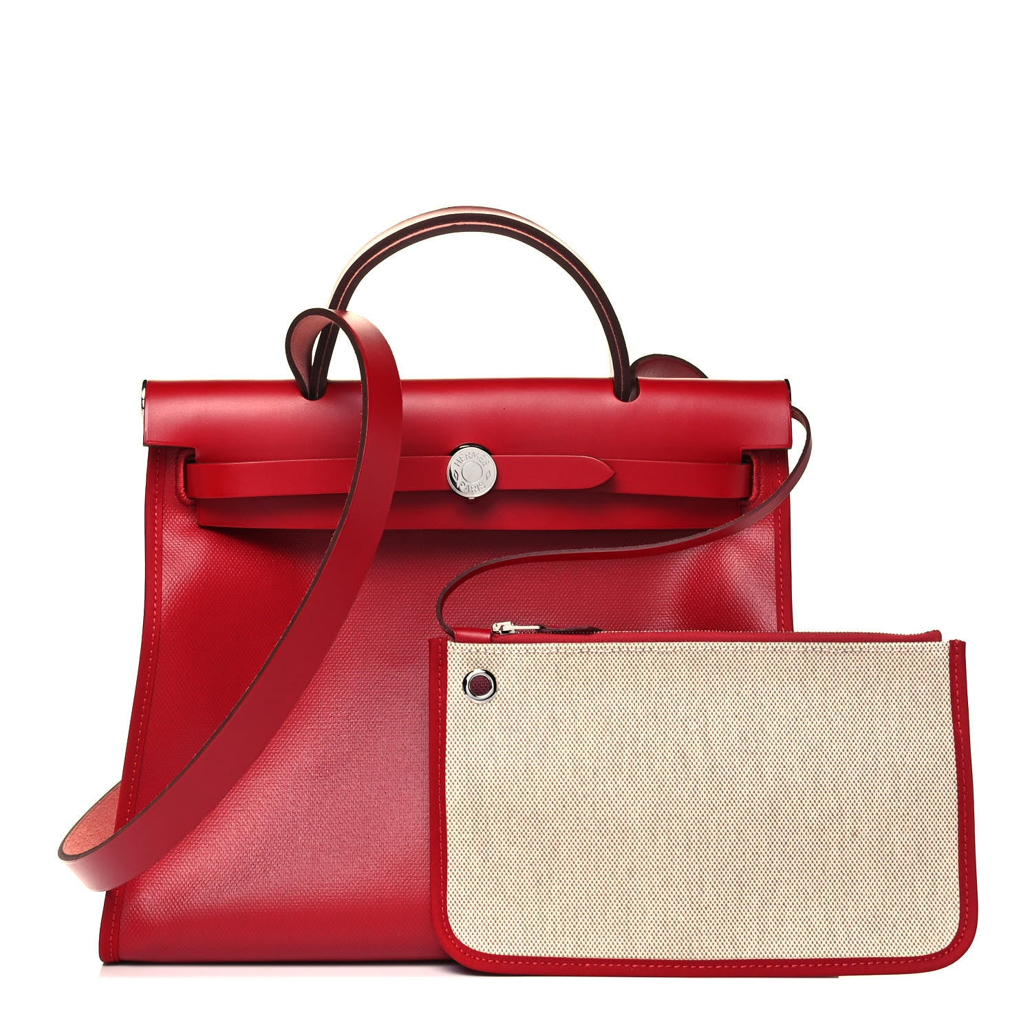 Hermes Toile H Berline Vache Hunter Herbag Zip PM 31 Rouge Piment Ecru 1 of 7