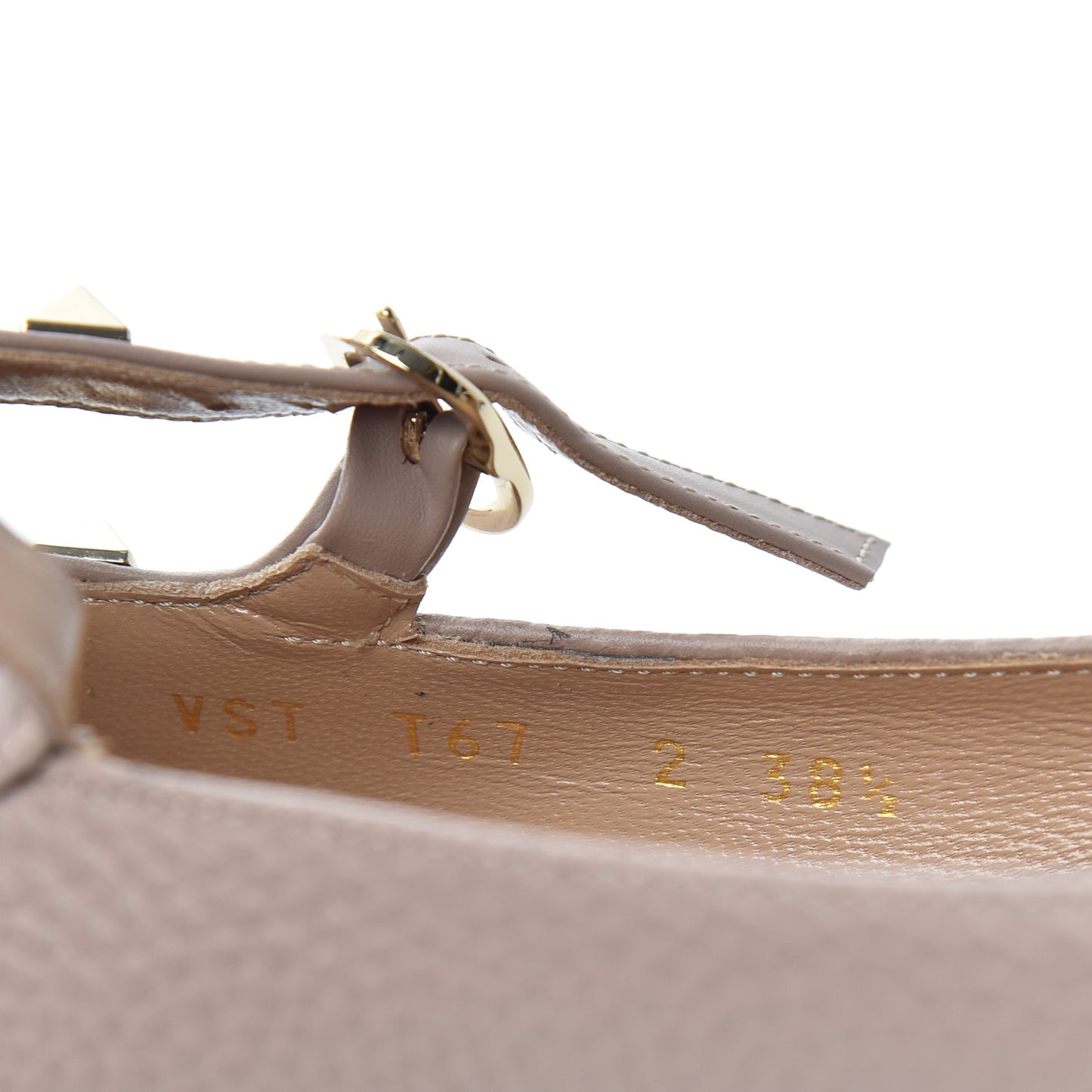 Pebbled Calfskin Rockstud Ankle Strap Ballerina Flats 38.5 Poudre