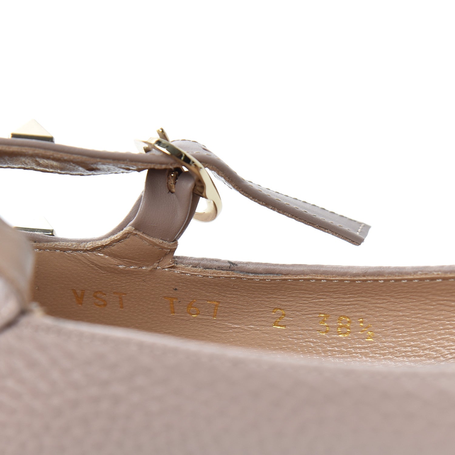 Valentino Garavani Pebbled Calfskin Rockstud Ankle Strap Ballerina Flats 38.5 Poudre 8 of 11