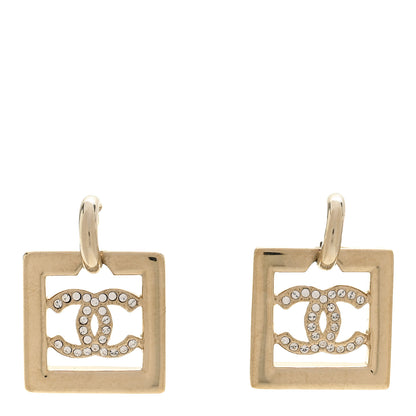 Chanel Metal Crystal Square CC Dangle Earrings Gold 1 of 5