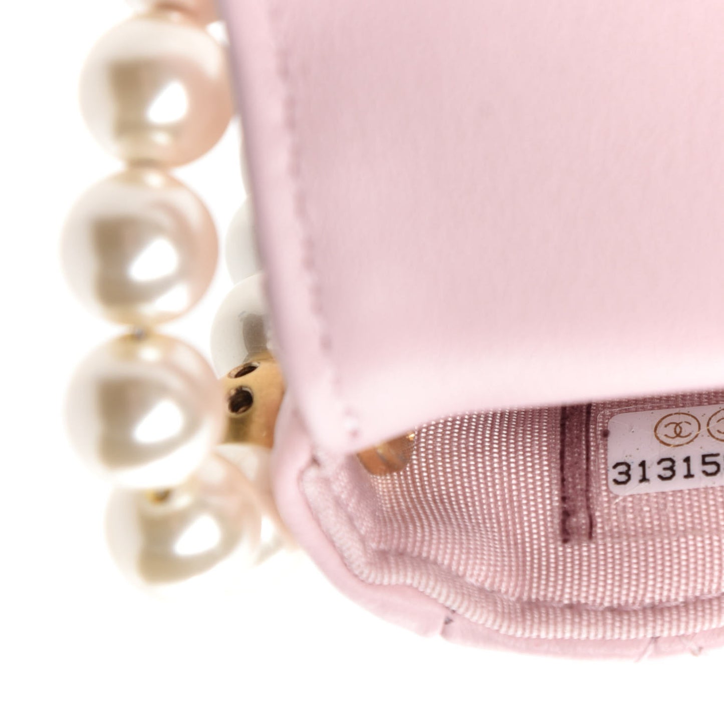 Calfskin Quilted About Pearls Card Holder Flap With Chain Light Pink