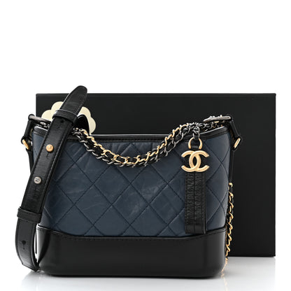 Chanel Aged Calfskin Quilted Small Gabrielle Hobo Navy Black 12 of 12