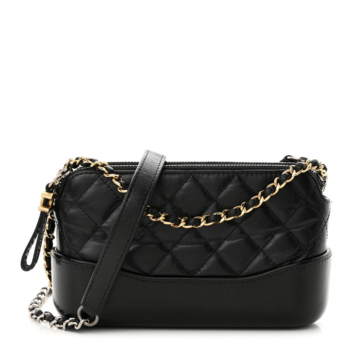 Aged Calfskin Quilted Small Gabrielle Clutch With Chain Black