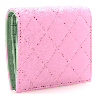 Chanel Caviar Metal Perforated Quilted CC Compact Bi-Fold Flap Wallet Lilac Light Green 3 of 9